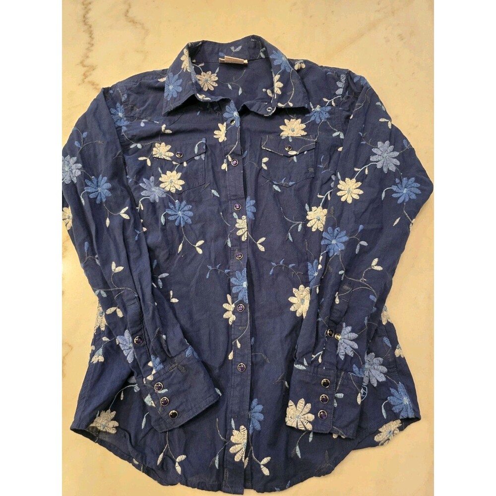 Ariat Embroidered Floral Pearl Snap Western Short Wmns Small Long Sleeve Cotton